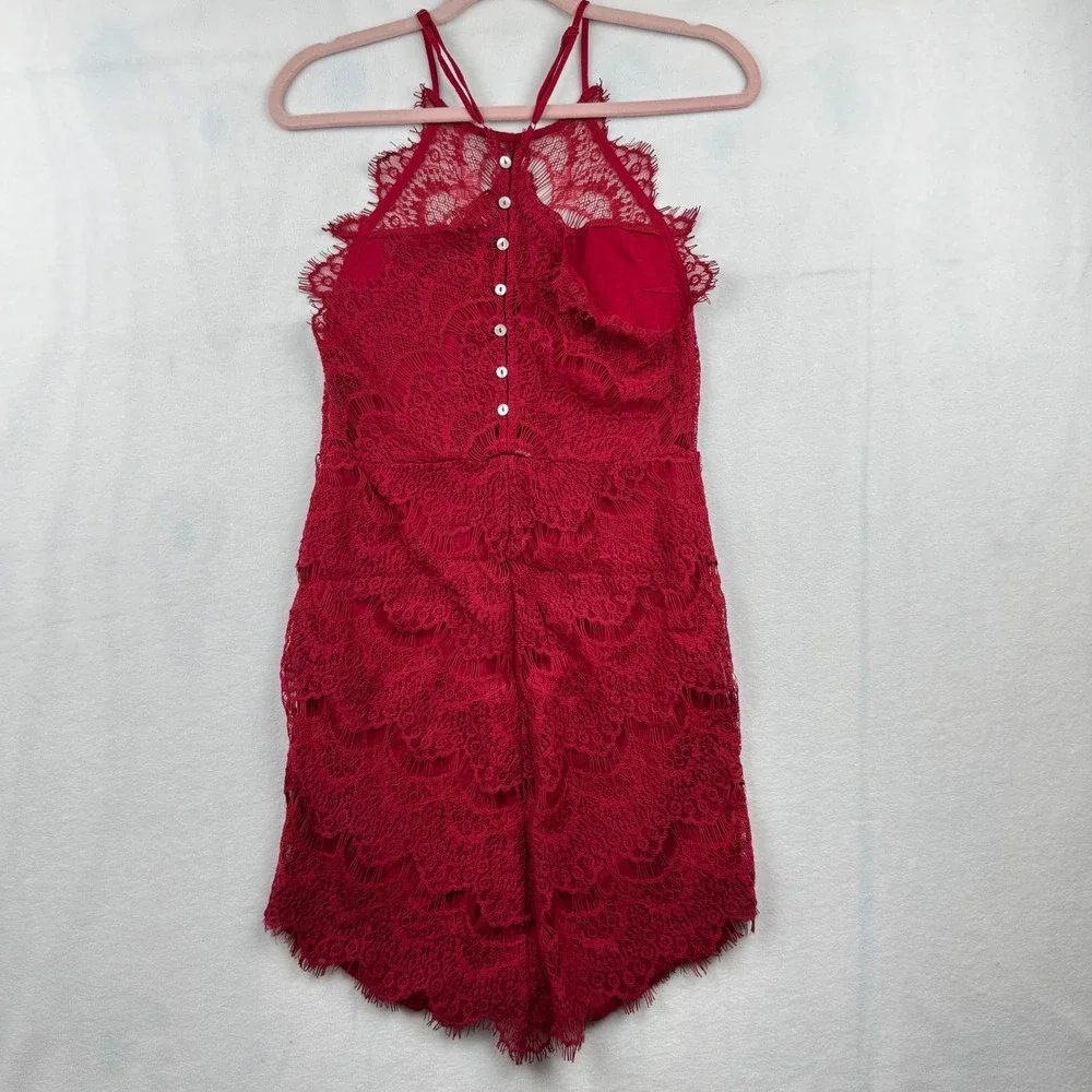 Free People Intimately Red Lace Halter Romper Medium Sleeveless Party‎ Elegant - Picture 8 of 11